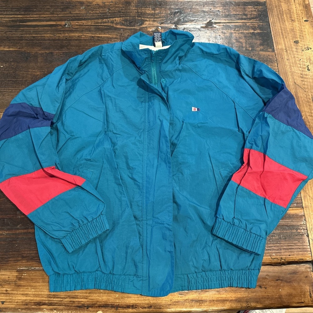 Vintage Lands End Windbreaker Jacket Womens 10-12 EUC Teal Royal Blue Red Taiwan